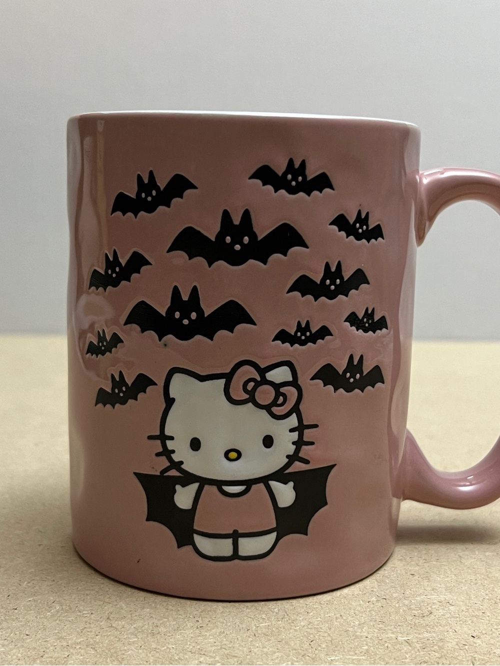 Sanrio Hello Kitty Mug Halloween 17oz Pink Cup Bats Used See Pink Cape